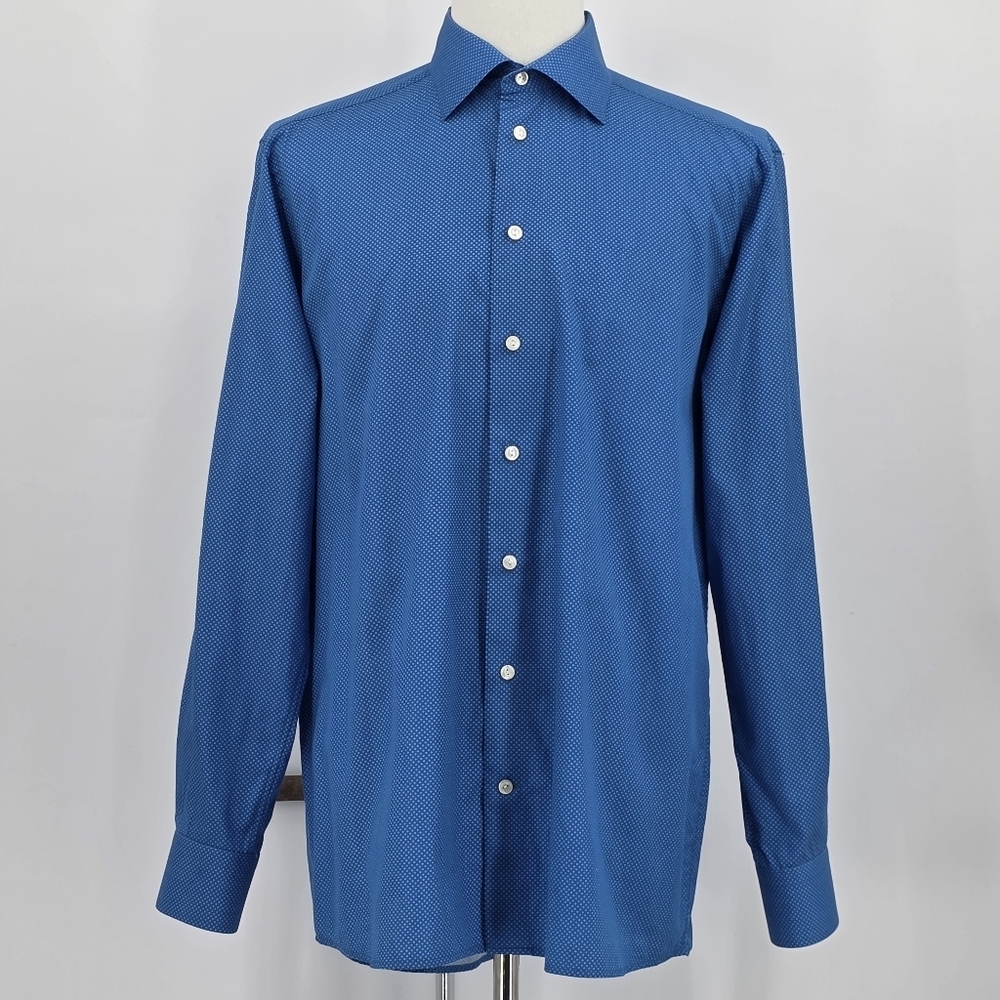 ETON Shirt 17 43 Blue Micro Dot Floral Men’s Cotton Dress Shirt Quiet Luxury - Picture 2 of 16